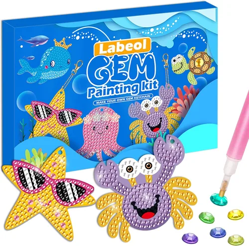 Miniatura 7 de Labeol Artes y manualidades para niños de 8 a 12 años – Crea tus propios llaveros GEM, arte de diamantes 5D por números, kits de arte GEM para niños