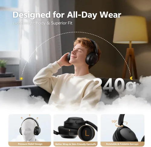 Miniatura 7 de QCY Auriculares inalámbricos H3S, auriculares híbridos con cancelación activa de ruido, inalámbricos de alta resolución, tiempo de reproducción