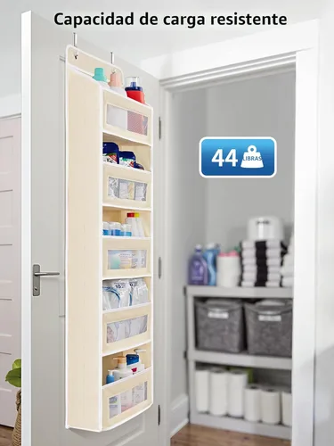Miniatura 6 de JARLINK Organizador de almacenamiento sobre la puerta, organizador de puerta colgante de 5 estantes con 5 bolsillos de gran capacidad, anti