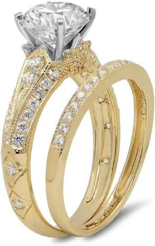 Miniatura 2 de Clara Pucci Juego de anillos de compromiso de boda de 210 quilates con diamantes de imitación de corte redondo y circonita cúbica de oro blanco