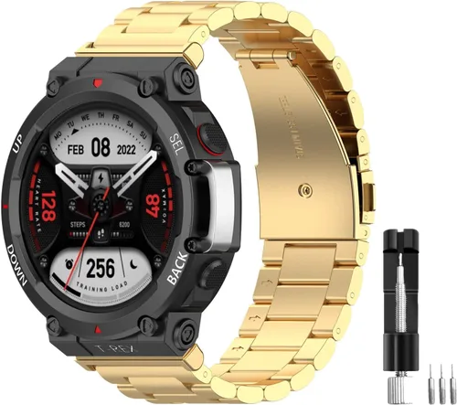 Miniatura 8 de E ECSEM Bandas compatibles con Amazfit T-Rex 2 Band Men Metal Ajustable Acero Inoxidable Cool Pulsera Accesorios Correa de repuesto para Amazfit