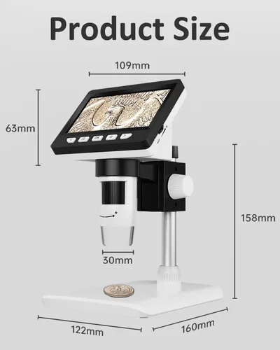 Miniatura 8 de Microscopio de monedas de 4.3 pulgadas, microscopio digital AOPICK LCD 1000X, lupa de monedas USB 1080P para monedas de error con 8 luces LED Blanco