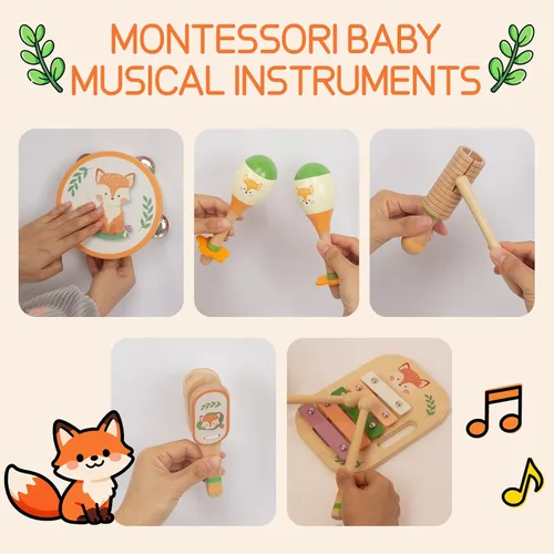 Miniatura 3 de Juego de instrumentos musicales de madera para niños pequeños, instrumentos de percusión de madera natural, juego de regalo de xilófono para niñas