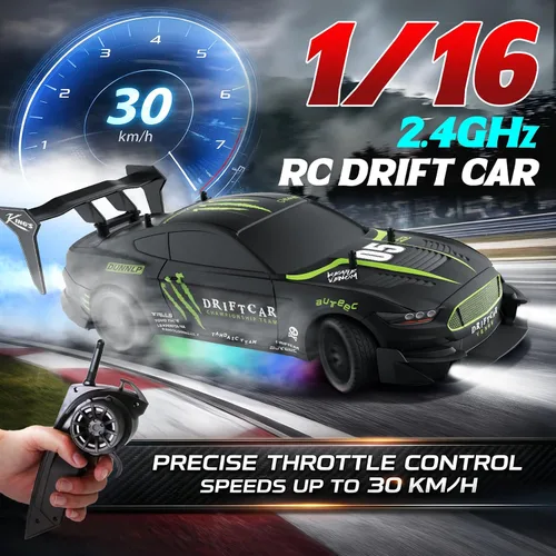 Miniatura 2 de Auto RC Drift a control remoto escala 1:16 4WD RC Car con luces LED 2.4GHz 18.6 mi/h RTR de alta velocidad de carreras de juguete deportivo