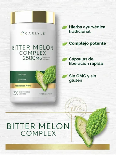 Miniatura 4 de Carlyle - Cápsulas de Melón Amargo 2500 mg 200 unidades Extracto sin OMG y sin gluten Suplemento complejo Suplemento tradicional de extracto