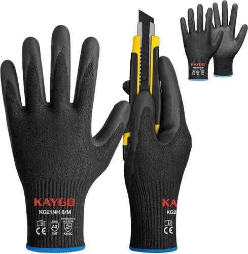 Miniatura 7 de KAYGO 2 pares de guantes de trabajo resistentes a cortes para hombres y mujeres, guantes de corte ANSI A3, guantes de trabajo de seguridad de Negro