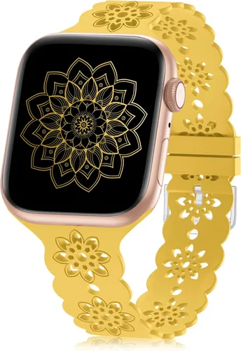 Miniatura 17 de Floral Silicone Band Compatible with Apple Watch Bands 38mm 40mm 42mm 44mm 41mm 45mm 49mm Women Men, Design Wristbands Soft Breathable Watch Bands