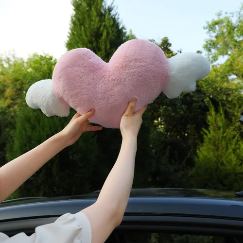 Miniatura 5 de 2 Pack de almohadas para reposacabezas en forma de corazón con alas de ángel - Cómodas y suaves almohadas para el cuello, accesorios para autos