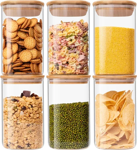 Tarros de vidrio para almacenamiento de alimentos de 37 onzas, juego de 6, recipientes de almacenamiento de vidrio transparente para alimentos con