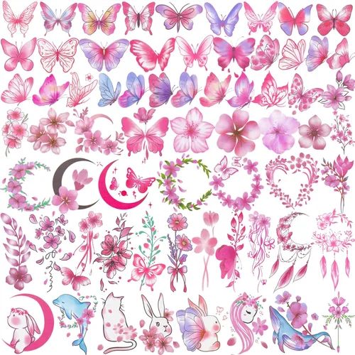 Miniatura 6 de PAGOW 40 hojas (alrededor de 250 unidades) tatuajes de mariposa autoadhesivos para adultos y niños y mujeres, calcomanías temporales impermeables