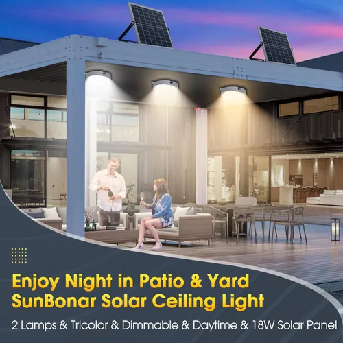 Miniatura 3 de Luces solares de techo para interiores y exteriores, paquete de 2 unidades, regulables, 3000 K, 4000 K, 6000 K, luces solares con interruptor