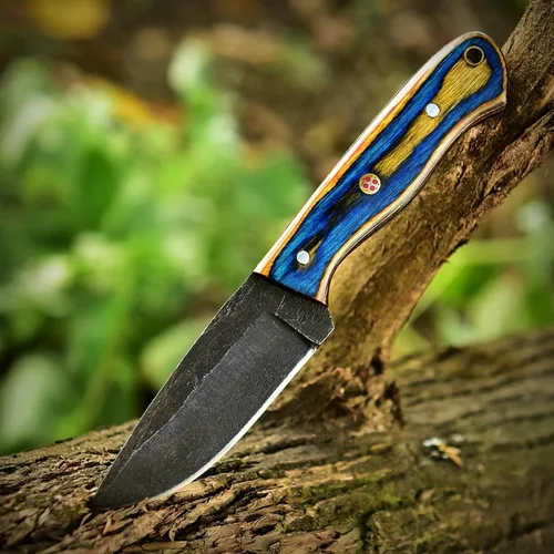 Miniatura 5 de Cuchillo de caza hecho a mano de hoja fija de espiga completa - Cuchillos Scandi de supervivencia al aire libre de acero 1095 para bushcraft, Madera