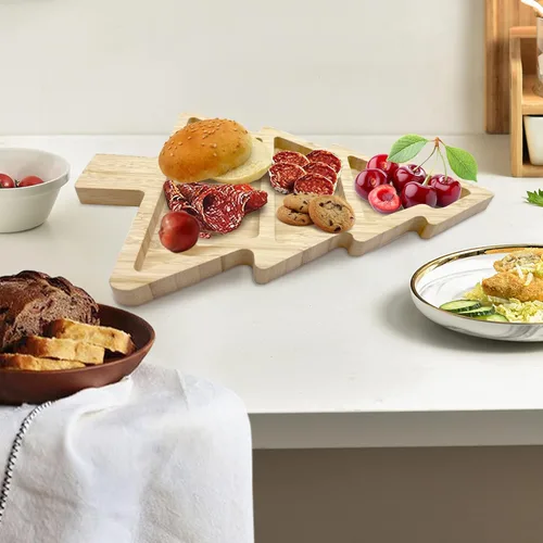 Miniatura 4 de Tabla de Servir de Bambú, Platos Reutilizables de Bambú para Múltiples Espacios, Juego de Tabla para Charcutería de Forma Novedosa con Cuchillo