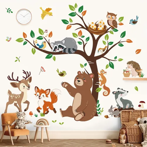 Miniatura 9 de decalmile Pegatinas de pared de animales de la selva en columpios, animales de safari, elefante, jirafa, mono, hojas tropicales, calcomanías