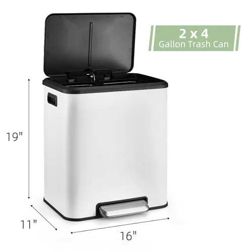 Miniatura 7 de GAOMON Cubo de Basura Dual Rectangular, Papelera de Acero Inoxidable con Tapa, 30 Litros (2 X 15 L), Papelera con Combinación de Reciclaje, Tapa