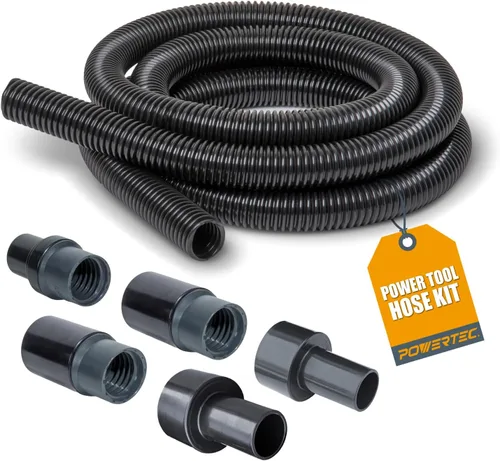 POWERTEC 70347 Kit de manguera de recolección de polvo de 10 pies con 5 accesorios para carpintería, herramientas eléctricas, aspiradoras domésticas