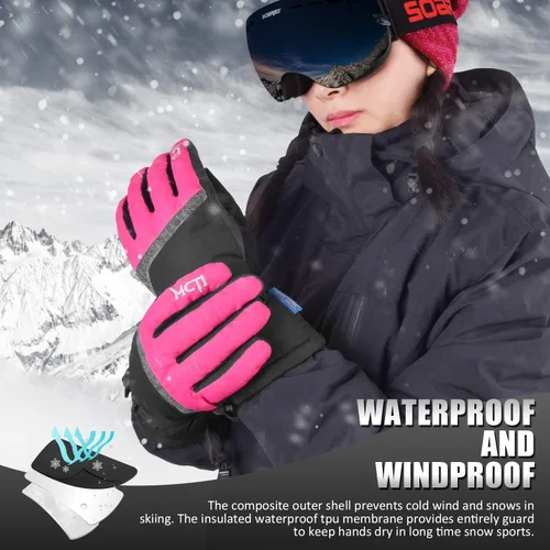 Miniatura 23 de MCTi Guantes de esquí, impermeables, para snowboard y nieve, 3M, Thinsulate, para clima frío, para mujer, para invierno, con pantalla táctil