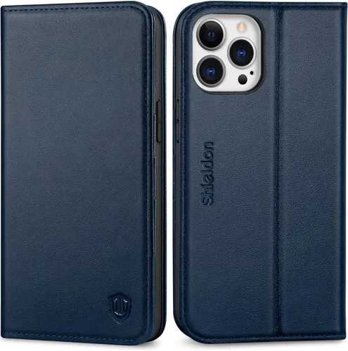 Miniatura 12 de SHIELDON Funda para iPhone 13 Pro Max 5G, Funda de Cartera de Cuero Genuino Magnética Folio a Prueba de Golpes con Soporte Kickstand Portador