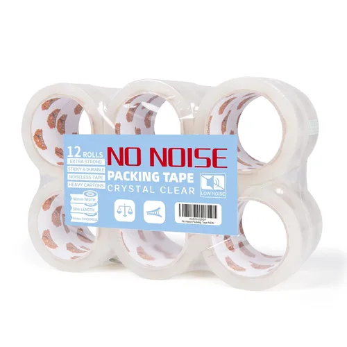 TAPEBEAR Cinta de embalaje transparente sin ruido, rollos de repuesto de cinta de embalaje silenciosa, 2.6 mil x 1.88 pulgadas x 55 yardas, cinta de