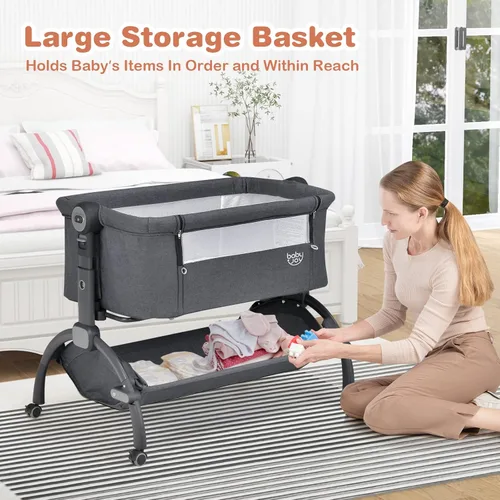 Miniatura 6 de BABY JOY Cuna de bebé, Cuna mecedora 3 en 1 con cesta de almacenamiento, diseño de doble bloqueo, 7 alturas ajustables, colchón suave y bolsa de Gris