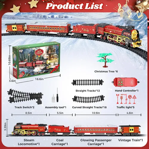 Miniatura 3 de Juego de tren de Navidad para alrededor debajo del árbol, tren eléctrico para árbol de Navidad con control remoto, sonido, humo y luz, locomotora