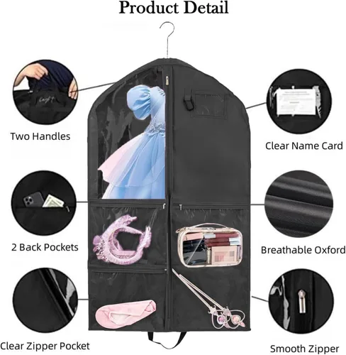 Miniatura 4 de Bolsa de ropa colgante de 40 pulgadas, impermeable, almacenamiento de disfraces de baile, bolsa de ropa de viaje para niños (rojo rosa, paquete de 2)