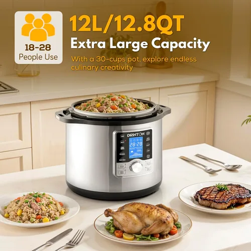 Miniatura 3 de Olla a presión comercial de 12 L/12.8 cuartos de galón, olla a presión 10 en 1 con olla antiadherente, olla a presión eléctrica de 1400 W