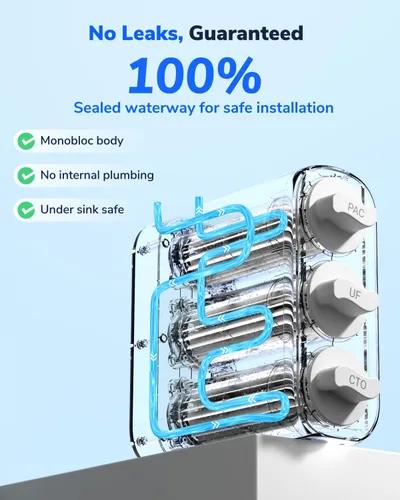 Miniatura 6 de Ecoviva Filtro de agua debajo del fregadero de ultrafiltración de 0.01μm, sistema de filtración de agua sin tanque 800GPD de 4 etapas, diseño