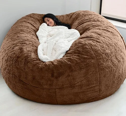 Miniatura 14 de HWOEK Puf de gran tamaño de piel gigante (sin relleno) para muebles de sala de estar de adultos, grande, redondo, suave, esponjoso, sofá perezoso