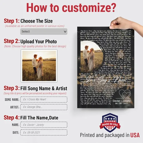 Miniatura 2 de H-DEWALL póster personalizable con foto y letra de canción, regalo para él, lienzo con marco, adorno vintage para sala de estar