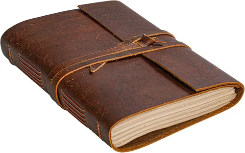 Cuaderno de cuero rústico hecho a mano, vintage, para hombres y mujeres, papel en blanco, 300 páginas, cuaderno de bolsillo, diario para escribir (5