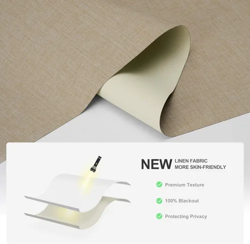 Miniatura 3 de Boolegon Persianas enrollables opacas para ventana, sin cordón, de tela de lino con aislamiento térmico, protegen de luz UV, casa, oficina, Beige