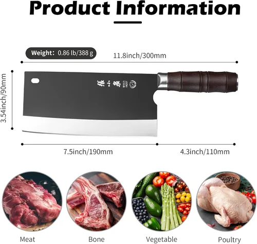 Miniatura 2 de ZHANG XIAO QUAN SINCE 1628 Cuchillo de carnicero de carne resistente, forjado a mano con funda para cocina, campamento al aire libre, barbacoa