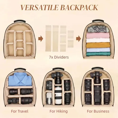 Miniatura 6 de Mochila Clásica para Cámara de Cuero PU para DSLR, Bolsa de Cámara Profesional para Fotógrafos con Compartimento para Laptop de 15 Pulgadas Grande