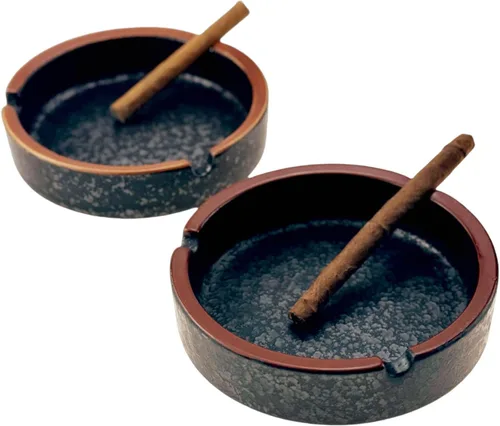 Miniatura 10 de Cenicero de cerámica elegante para interiores y exteriores para el hogar, barras de café y patios, color negro deslumbrante de lava (tamaño mediano)