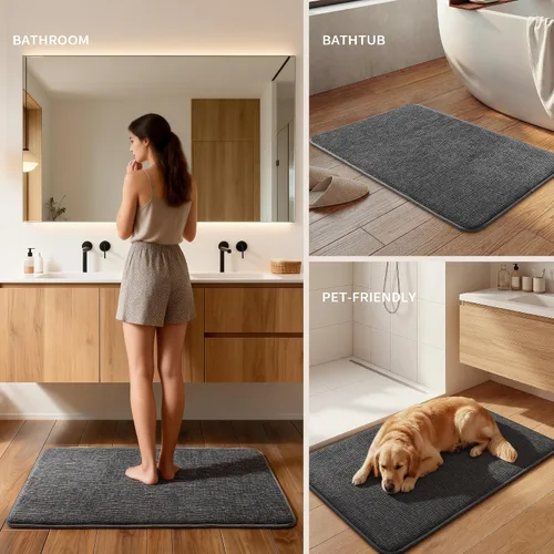 Miniatura 4 de YIHOUSE Juego de alfombras de baño de 2 piezas, juego de alfombrillas de baño de espuma viscoelástica gris oscuro antideslizante de secado rápido