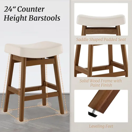 Miniatura 4 de Cozyman Juego de 2 Taburetes de Bar, Taburetes de Bar con Patas de Madera Resistentes, Taburetes de Bar de Altura de Mostrador con Asiento Tipo
