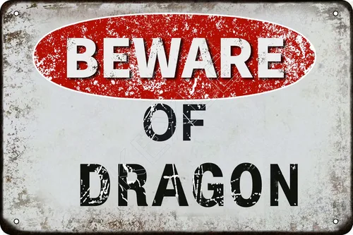 Letrero de metal vintage con texto en inglés "Beware of Dragon" para decoración de pared, 8 x 12 pulgadas, diseño de dragón