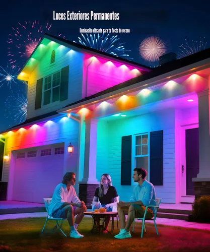 Miniatura 7 de POOFZY Luces permanentes al aire libre para casa, 200 pies RGB+IC decoración inteligente al aire libre, 50 modos de escena, aplicación/control