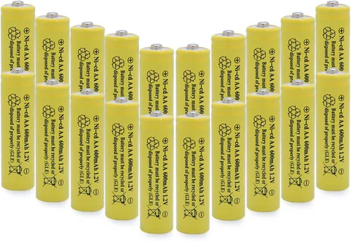 AA NiCd 600mAh 1.2V Baterías solares recargables para jardín al aire libre luces solares lámpara (20 unidades AA amarillo)