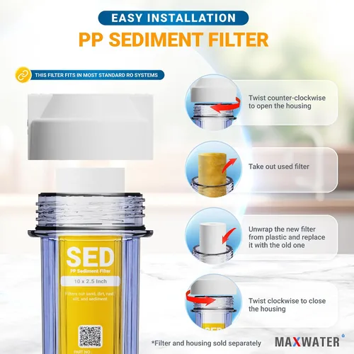 Miniatura 5 de Max Water Cartucho de filtro de agua de sedimentos de repuesto de 10 x 2.5 pulgadas para toda la casa, fibra de filtración soplada por fusión