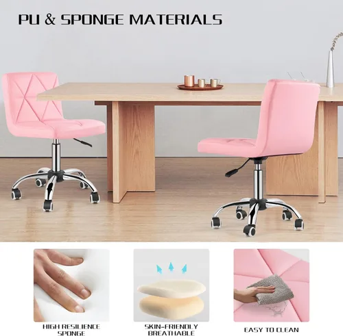 Miniatura 4 de COSVALVE Juego de 2 sillas de escritorio sin brazos, silla giratoria de oficina con respaldo bajo, silla de trabajo ajustable con ruedas giratorias