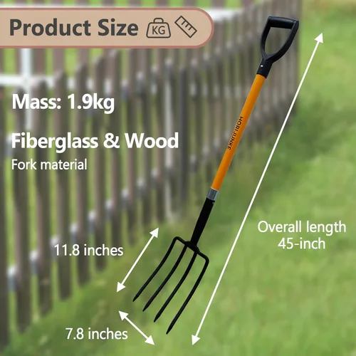 Miniatura 2 de Horquilla de jardín, horquillas de 4 púas, horquilla de 45 pulgadas para jardinería, poste de horquilla de excavación de fibra de vidrio, mango en D