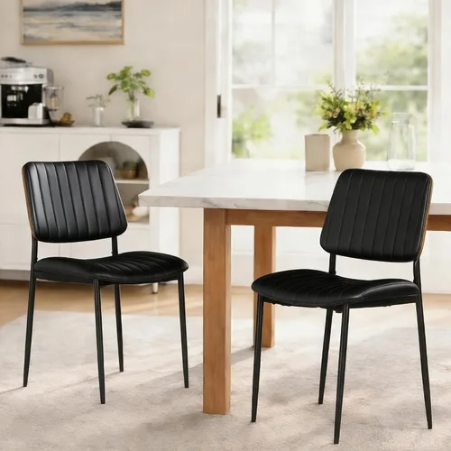 Miniatura 9 de AODAILIHB Juego de 2 sillas de cocina modernas de mediados de siglo, sillas de comedor tapizadas de piel sintética con respaldo de madera doblada