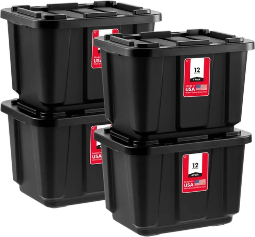 Miniatura 12 de IRIS USA Paquete de 4 contenedores de almacenamiento de 12 galones con tapas, fabricados en Estados Unidos, contenedores de plástico resistentes Rojo