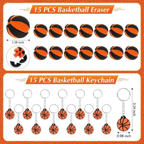 Miniatura 3 de Aoriher Regalos de fiesta deportiva de baloncesto para niños, 15 juegos de pulseras deportivas de silicona, mini bola antiestrés, llavero temporal