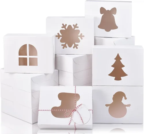 Miniatura 9 de COTOPHER 18 piezas de cajas para galletas de Navidad con ventana, 4 x 4 x 2.5 pulgadas, cajas de panadería blancas para regalos, mini cajas