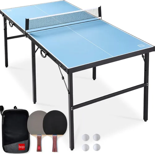 Miniatura 9 de Best Choice Products Mesa de ping pong portátil, de tamaño mediano, plegable, para interiores y exteriores, con 2 paletas, 4 pelotas incluidas