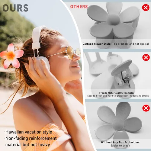 Miniatura 6 de GQLV Pinzas de garra para el cabello con flores - 4 piezas para cabello grueso, fuerte agarre antideslizante, hawaianas, pinzas grandes y bonitas