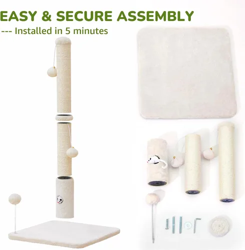 Miniatura 6 de Woochpet Postes rascadores para gatos de 33" para gatos adultos, rascador de gatos con base cubierta de tela suave y cuerda de sisal duradera